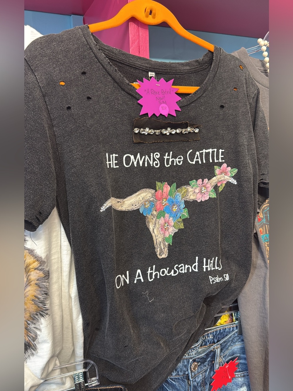 A Rare Bird
NWT
Black Graphic Tee — Floral Longhorn "He Owns the Cattle “